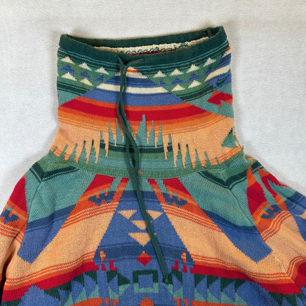 Chaps Large Southwestern Aztec Cotton Knit Cowl Neck Sweater Multi Native - Picture 6 of 9